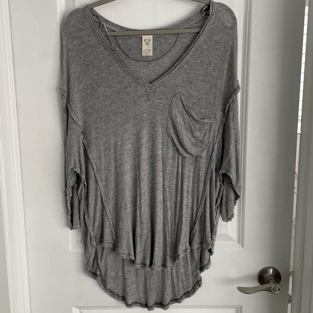 Free People/ We The Free Grey V-Neck, Long-Sleeved, Pocket Shirt. Size S